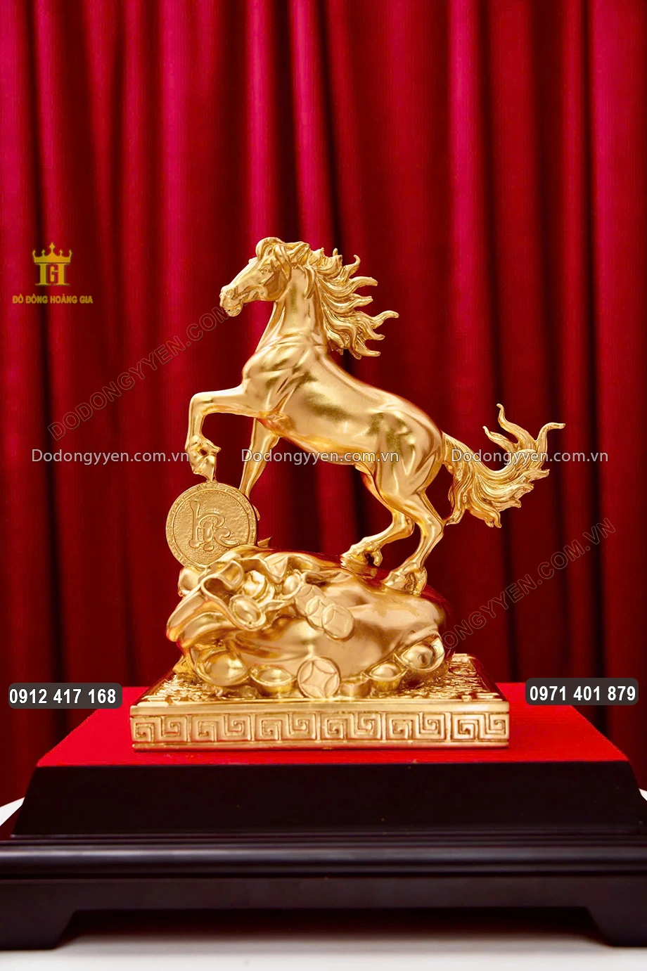 Tượng Con Ngựa Phong Thủy Chữ Lộc D&aacute;t V&agrave;ng 24K Cao 23Cm